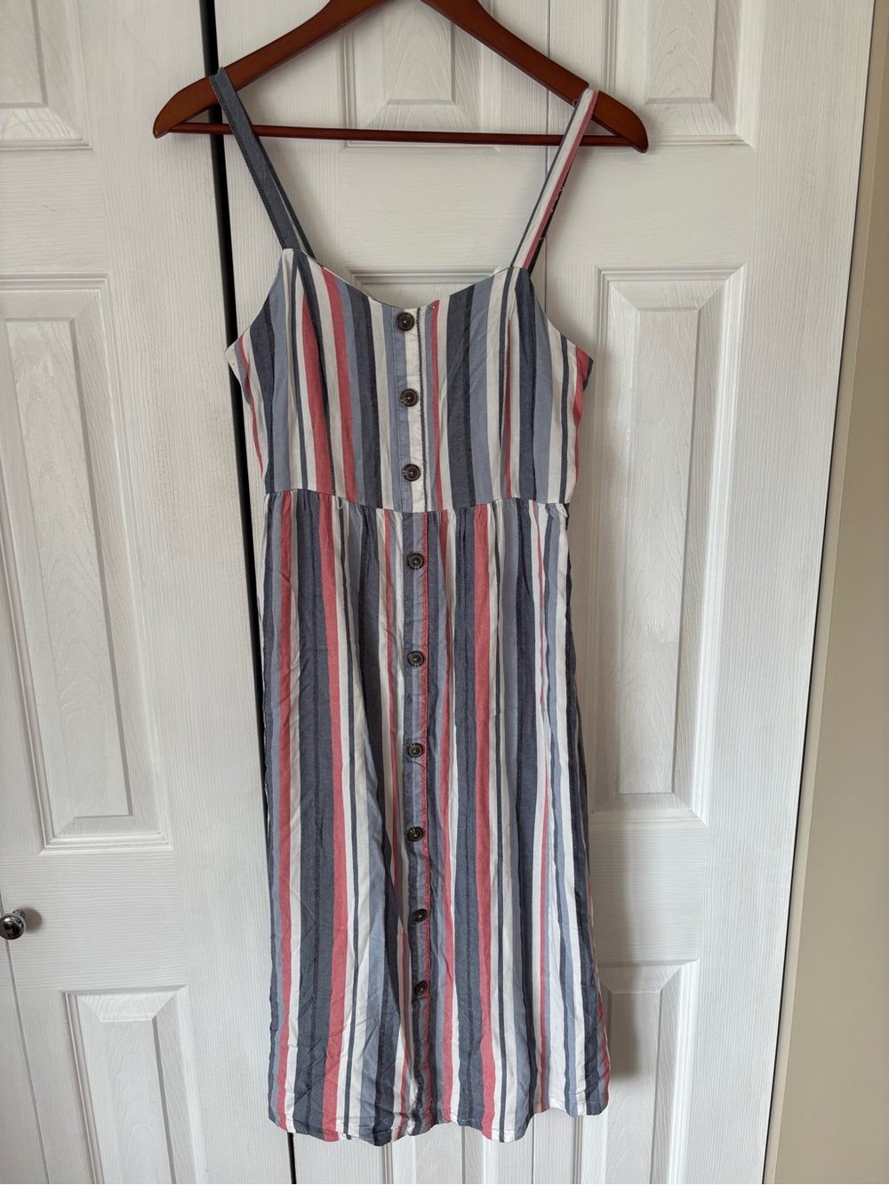 Pink Rose Striped Wide Strap Midi Dress Size Medium